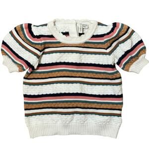 Janie and Jack Girls 18-24M Textured Stripe Puff Sleeve Sweater Preppy Coastal